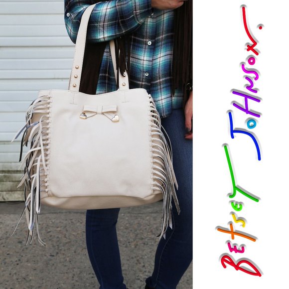 Betsey Johnson Handbags - 🆕Betsey Johnson Fringe Party Cream Tote Large Bag NWT